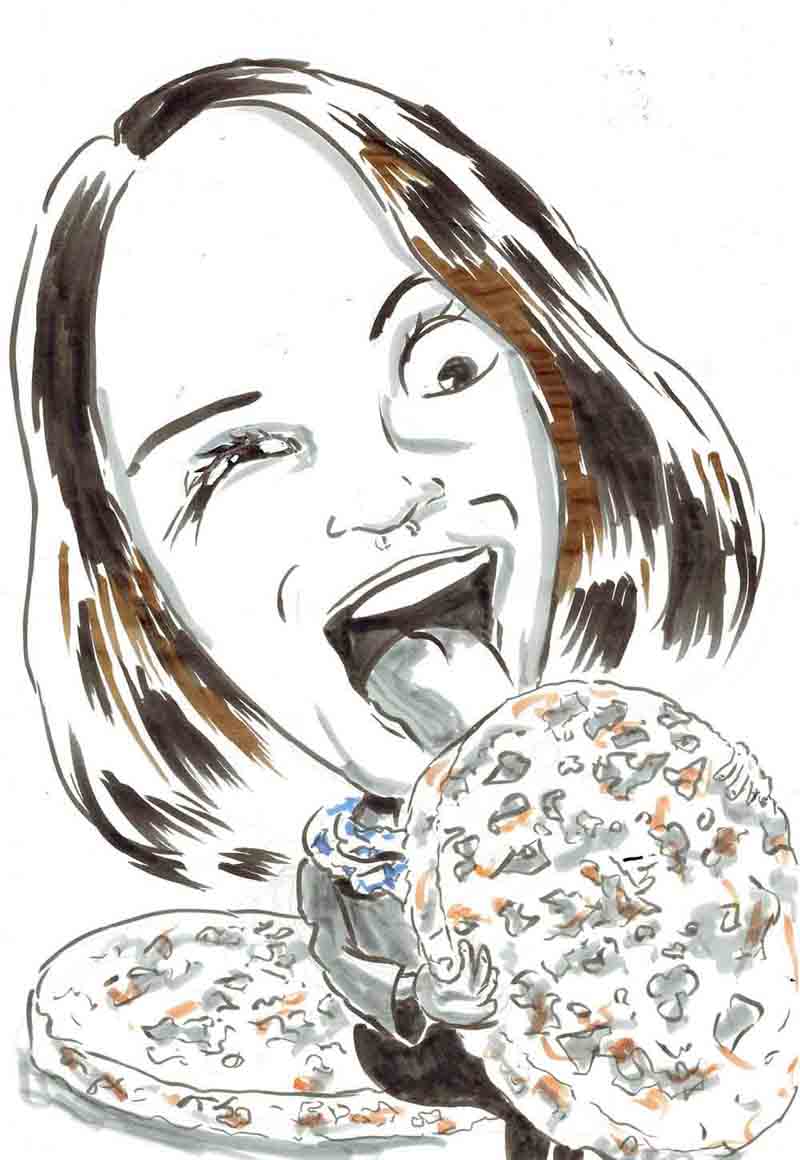 Karikatur Frau isst Reisswaffel