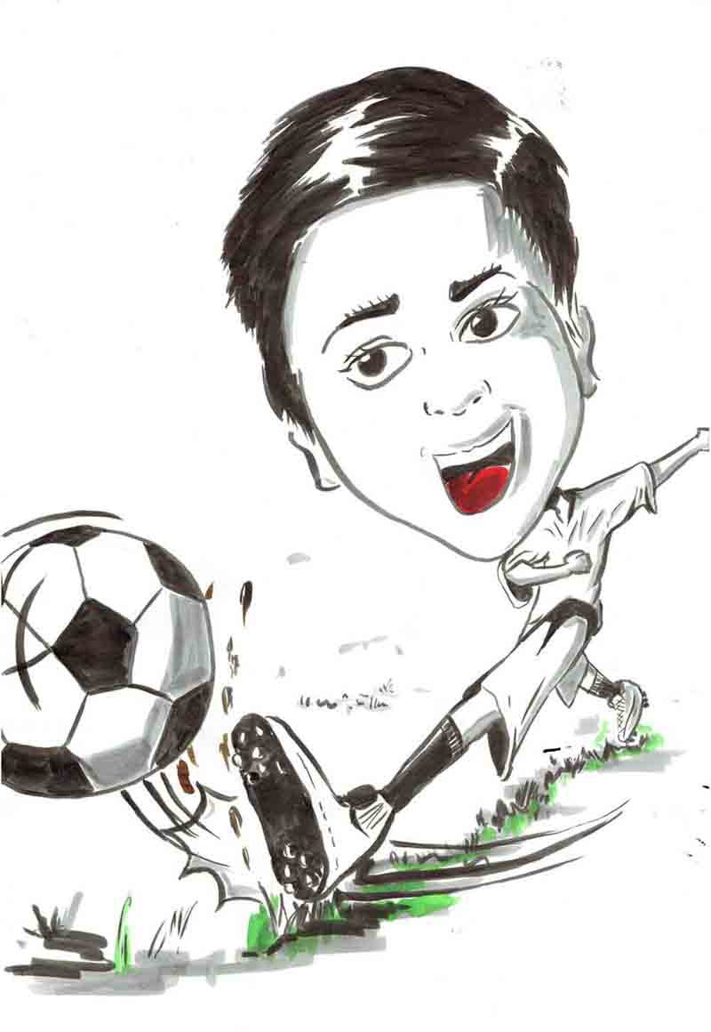 Karikatur Kind spielt Fussball